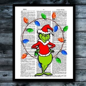 The Grinch Retro Christmas Dictionary Art Print
